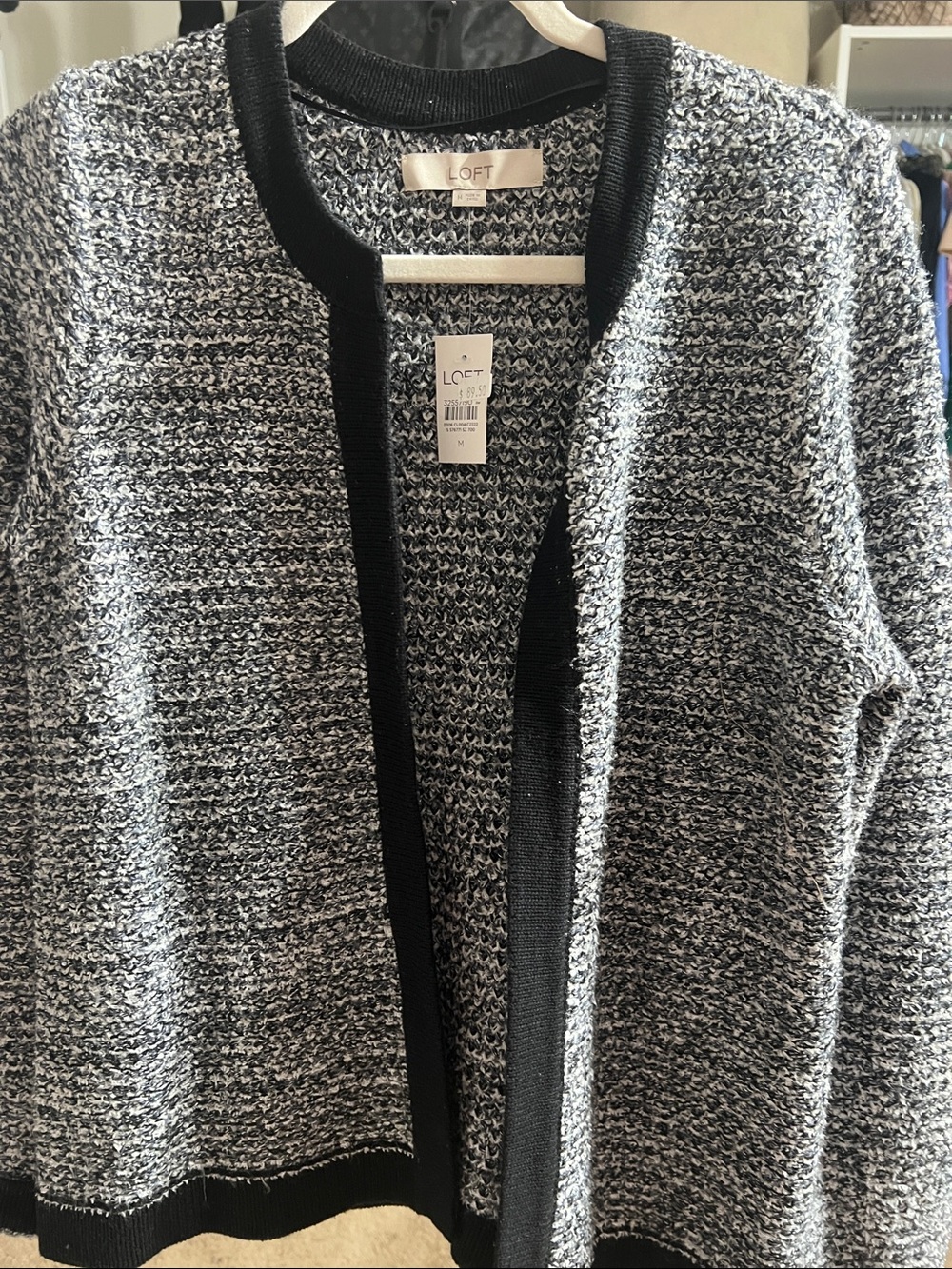 LOFT Black and Gray Marled Open-Front Cardigan